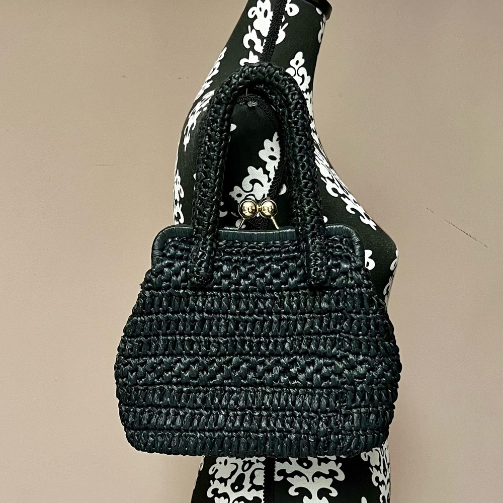 CATERINA BERTINI “Simona” Woven Handmade Viscose Kiss-Lock Lady Bag